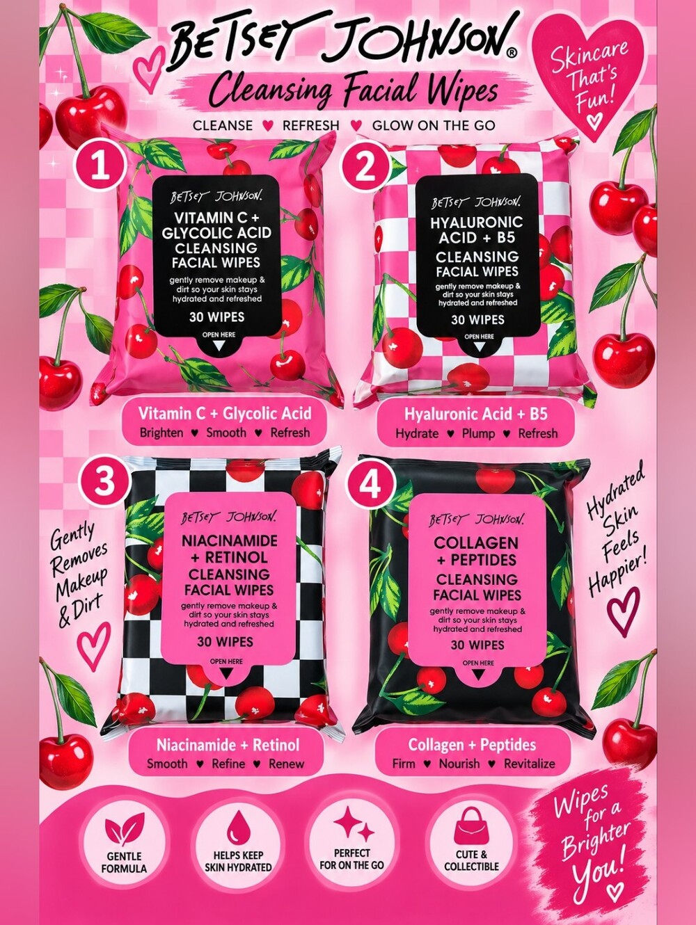 Betsey Johnson Cleansing Facial Wipes -Pick 1
